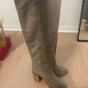 Suede Knee-High Boots - Tan